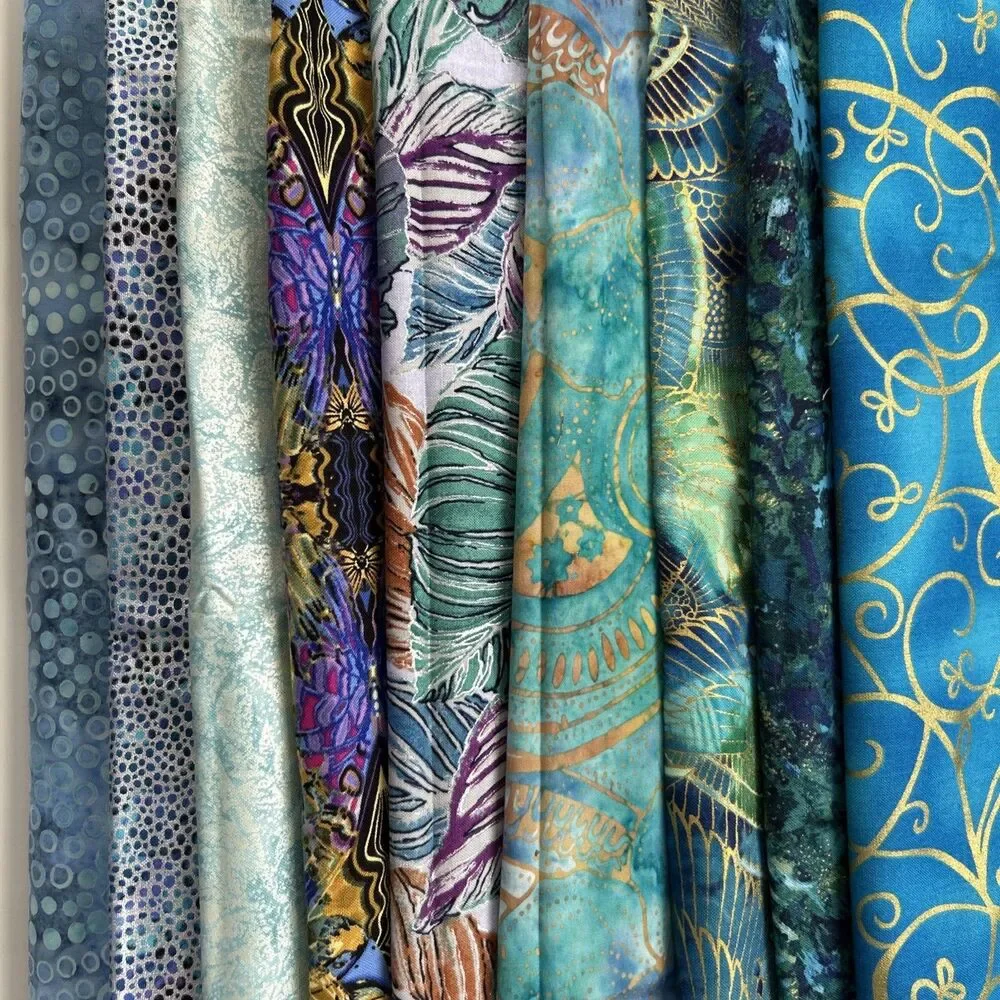 Shades Of Blue Quilting Cotton Fabric Sewing Textile Art Lot 11 Pc